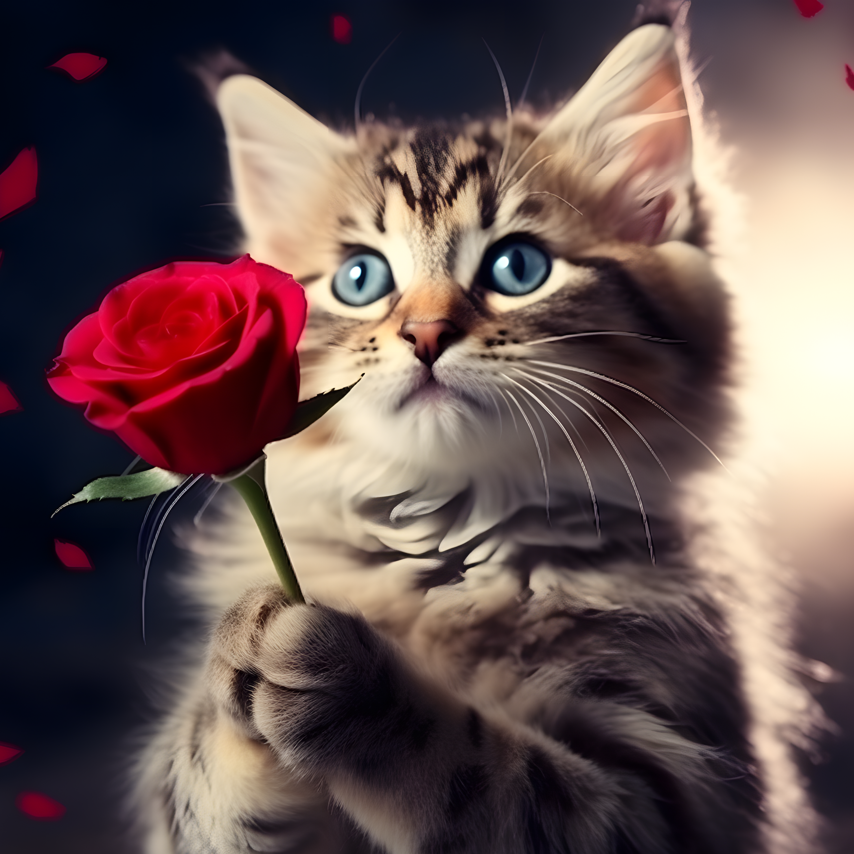 Kätzchen mit einer roten Rose