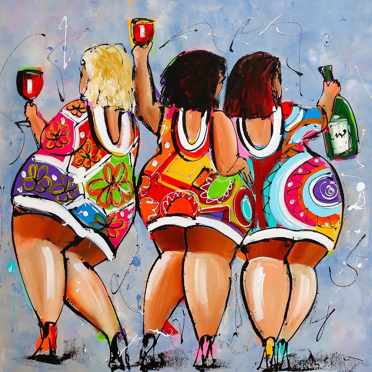 Fröhliche Malerei - Dicke Damen Wein