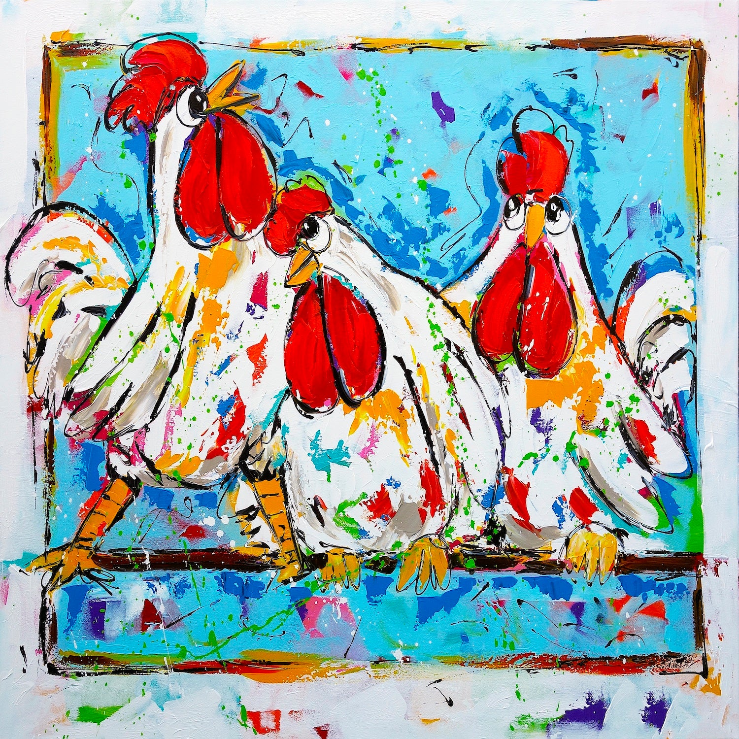 Fröhliche Malerei - Drei Hühner