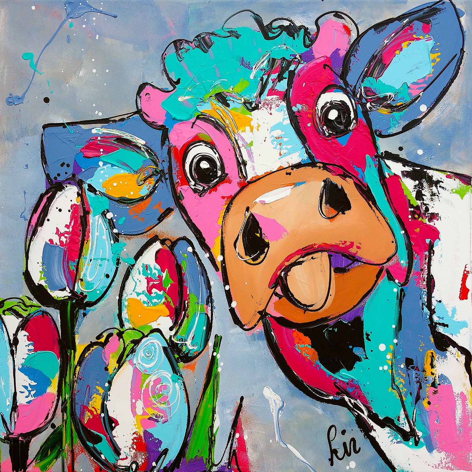 Fröhliche Malerei - Kuh mit Zunge