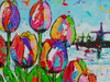 Fröhliche Malerei - Tulpen und Mühle
