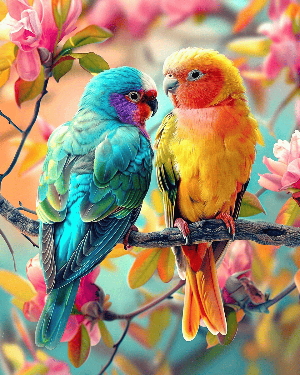 Schöne farbige Vögel im Baum