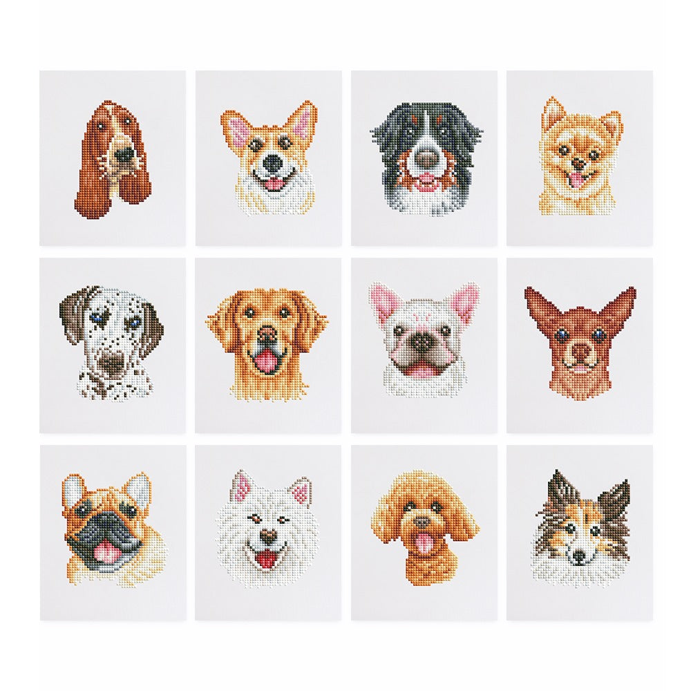 12 Mini Diamond Paintings - Süße Hunde