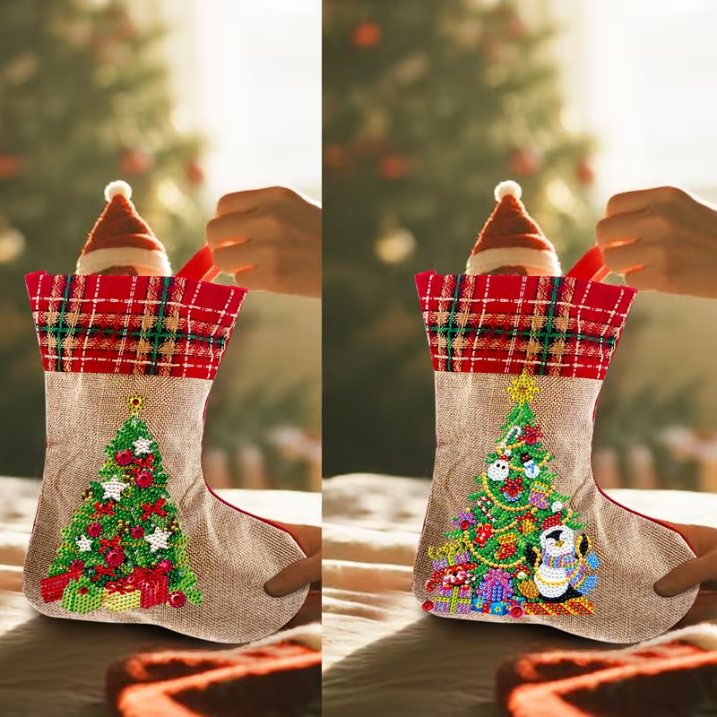 Diamond Painting Weihnachtssocken – Weihnachtsbaum-Set