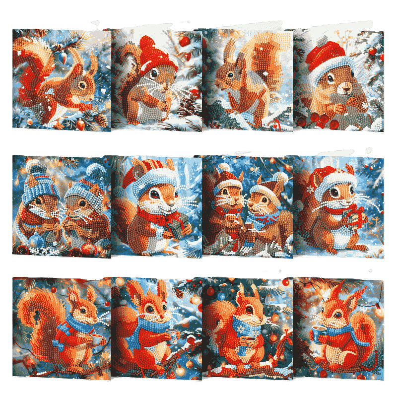 12 Weihnachtskarten – Weihnachts-Eichhörnchen-Set