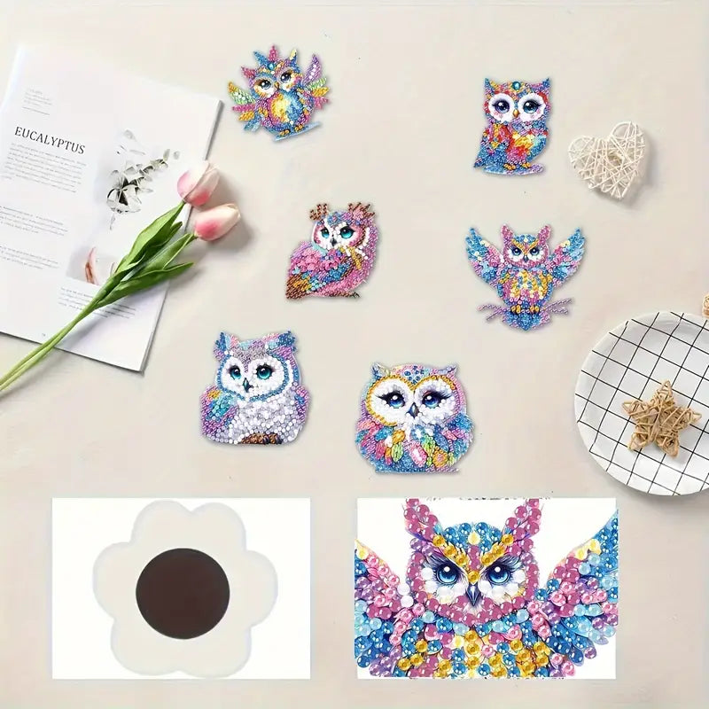 Diamond Painting Magnete – Set mit 6 Eulen