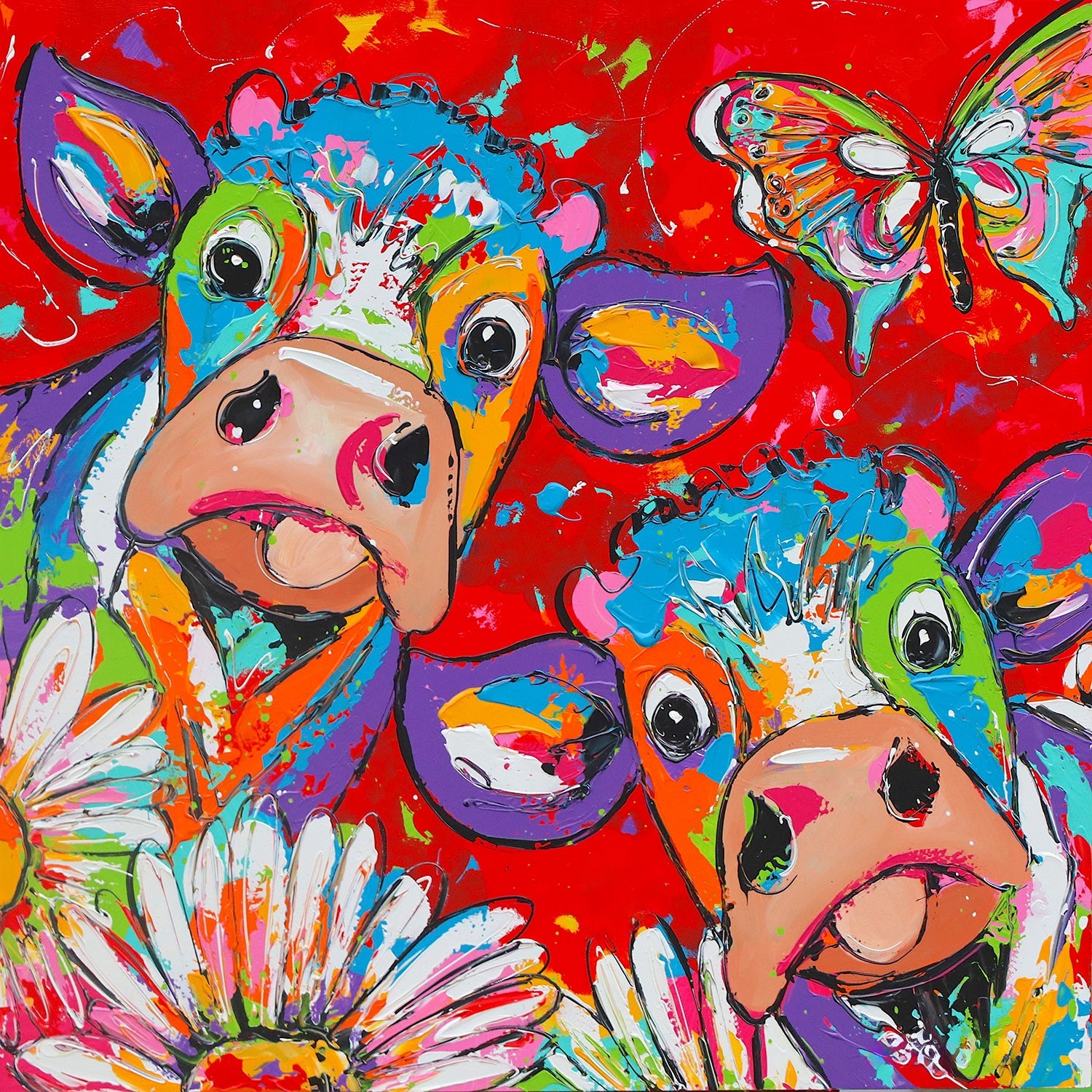 Fröhliche Malerei - Rote Kühe