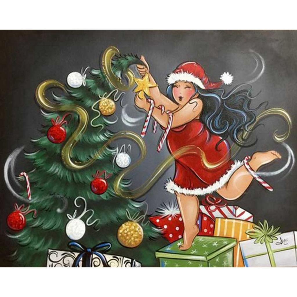 Diamond Painting - Dicke Dame feiert Weihnachten