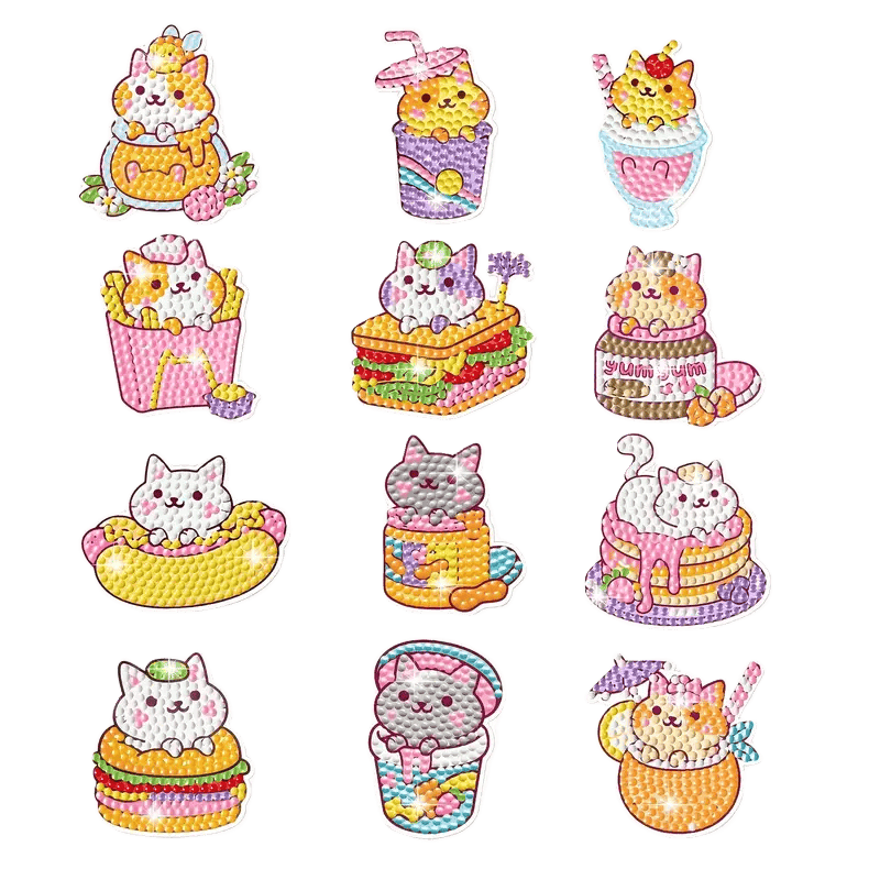 Diamond Painting Sticker – Set mit 12 Kätzchen