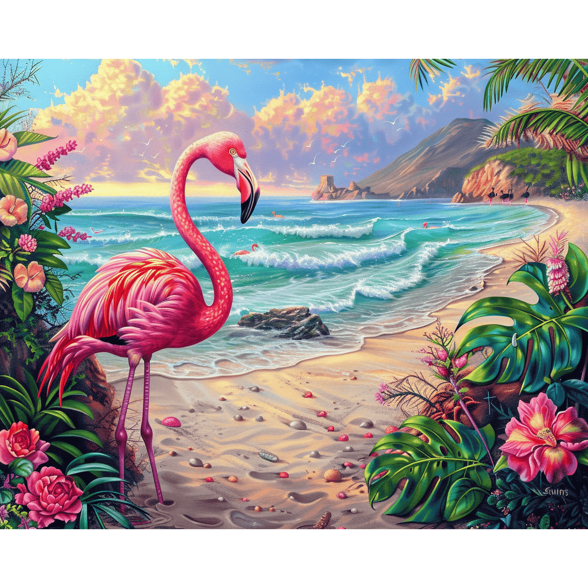 Diamond Painting - Flamingo am Strand | 40x50cm