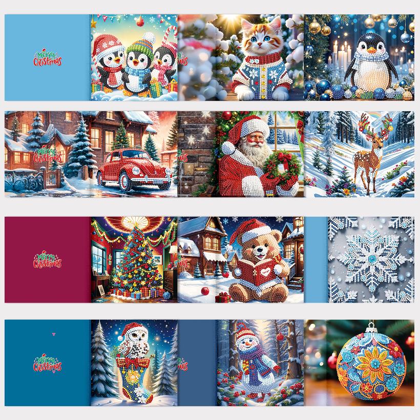 12 Weihnachtskarten – Weihnachtsmann & Tierchen-Set