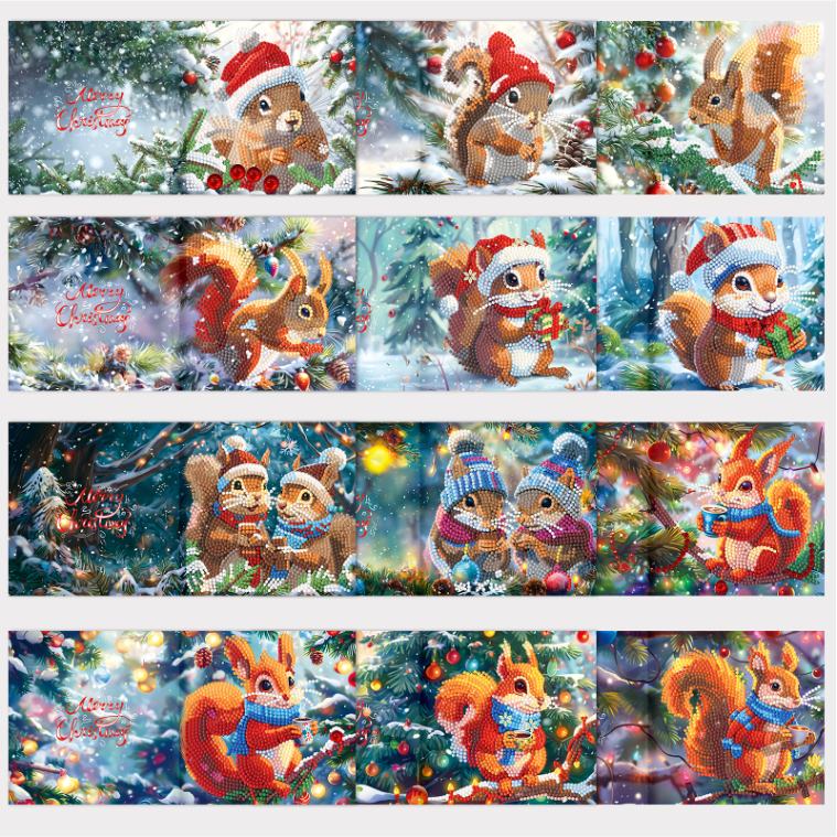 12 Weihnachtskarten – Weihnachts-Eichhörnchen-Set