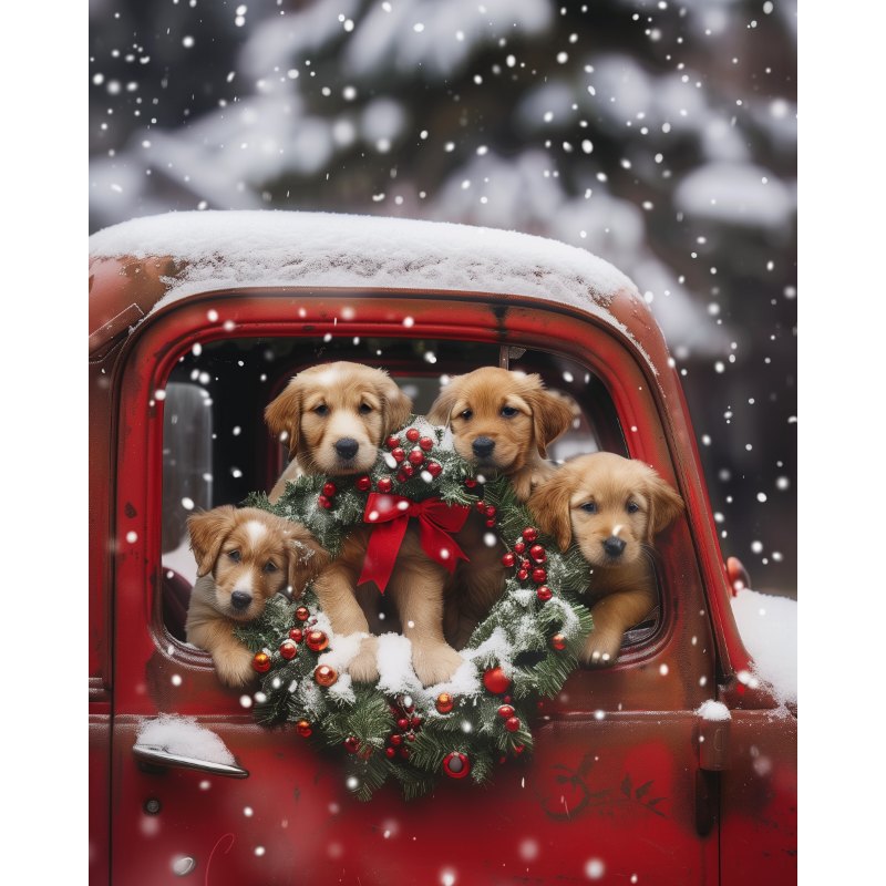 Welpen im roten Auto