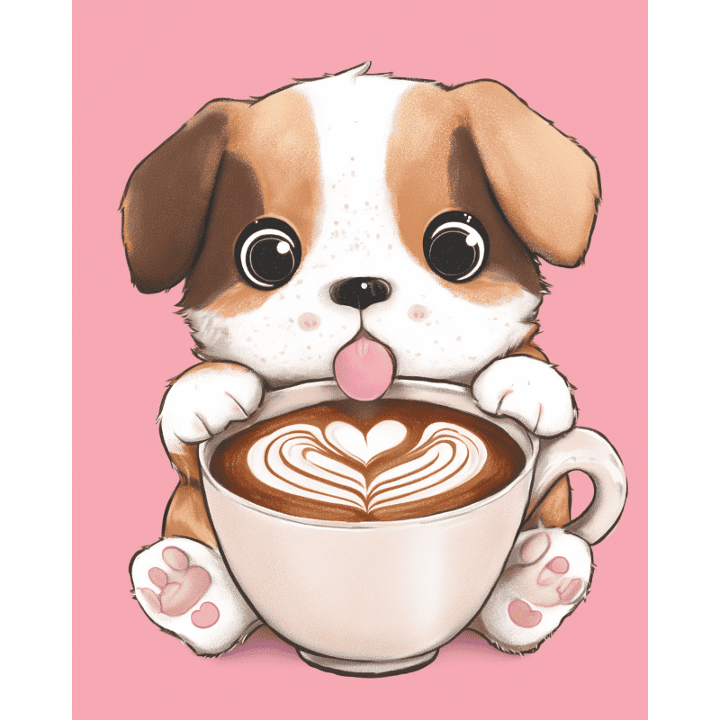 Süßer Welpe mit Cappuccino