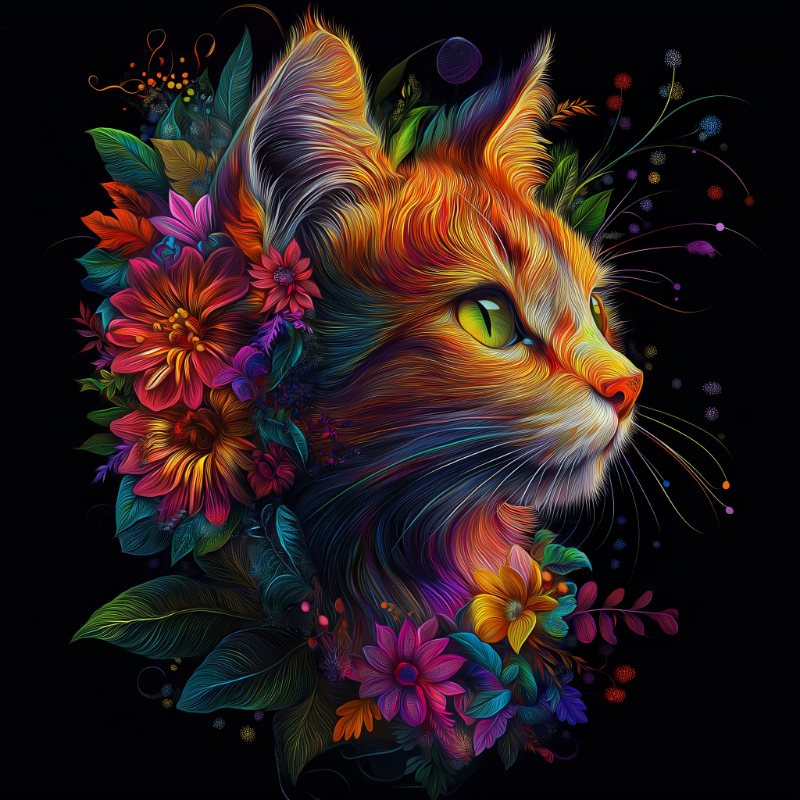 Katze mit Blumen