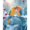 Bunte Wellensittiche im Schnee