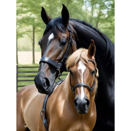 Diamond Painting - Schwarzes und braunes Pferd | 40x50cm
