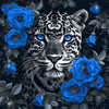 Diamond Painting - Leopard mit blauen Rosen