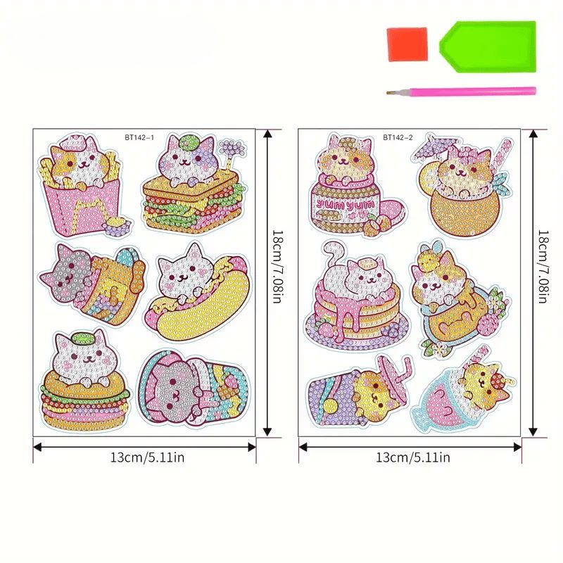 Diamond Painting Sticker – Set mit 12 Kätzchen