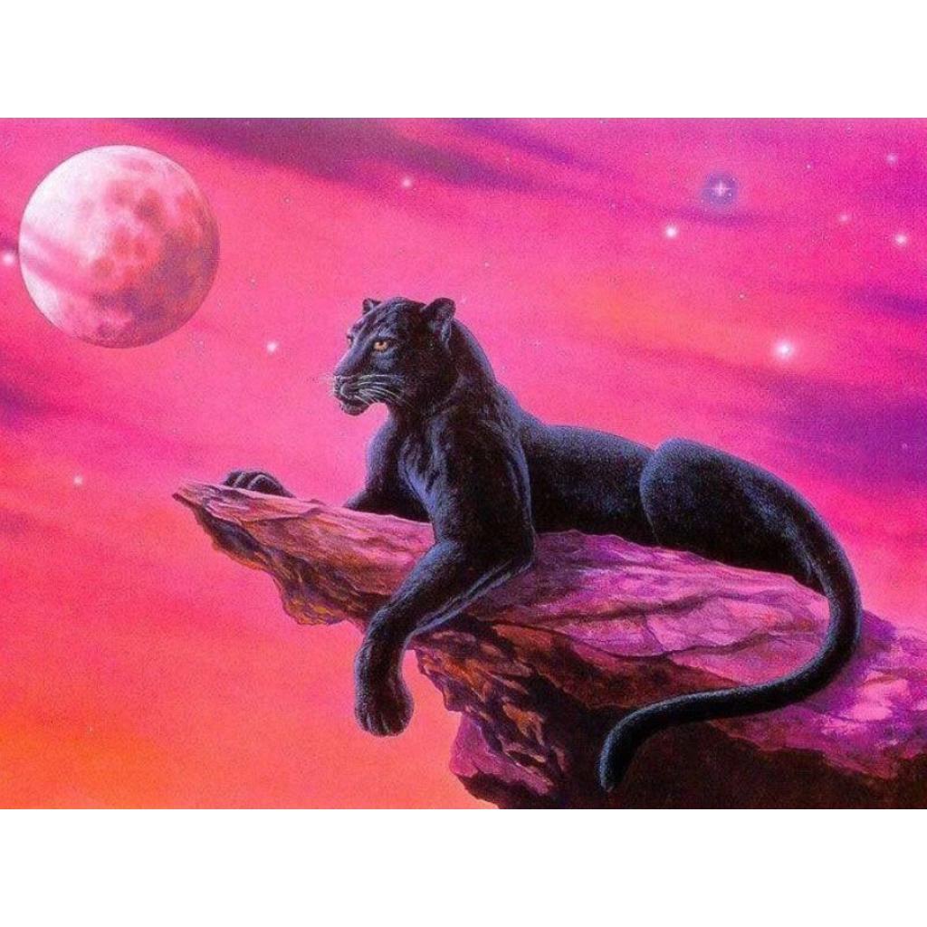 Diamond Painting - Schwarzer Panther auf einem Felsen