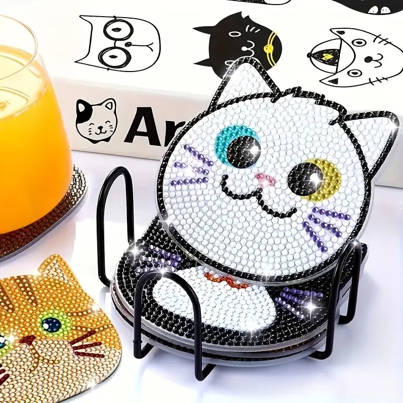 Diamond Painting Katzen-Untersetzer | 8 Stück