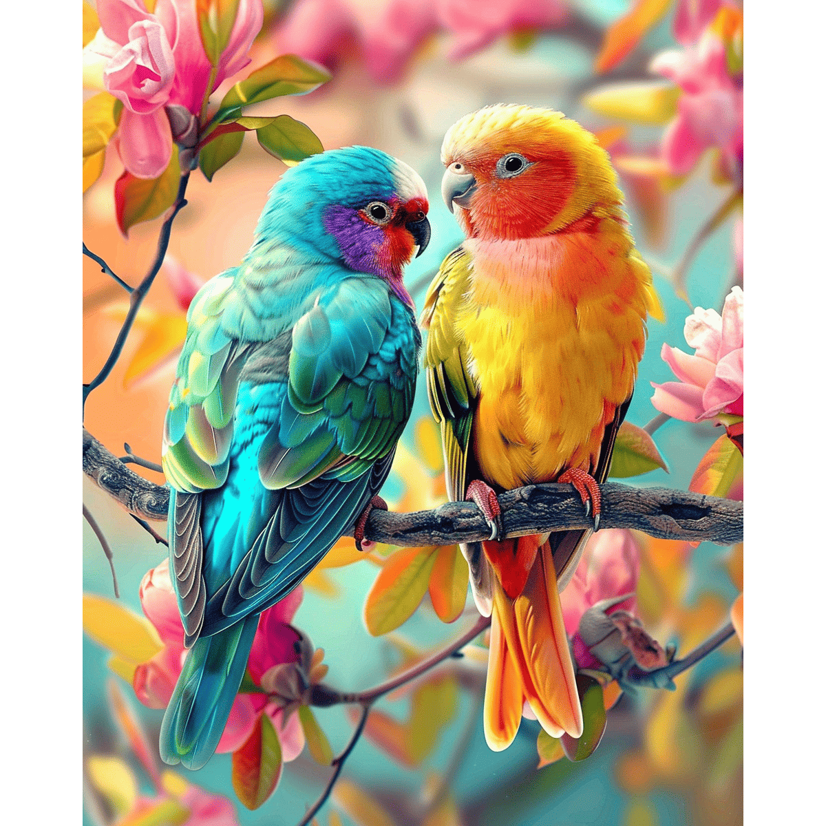 Diamond Painting - Schöne farbige Vögel im Baum | 40x50cm