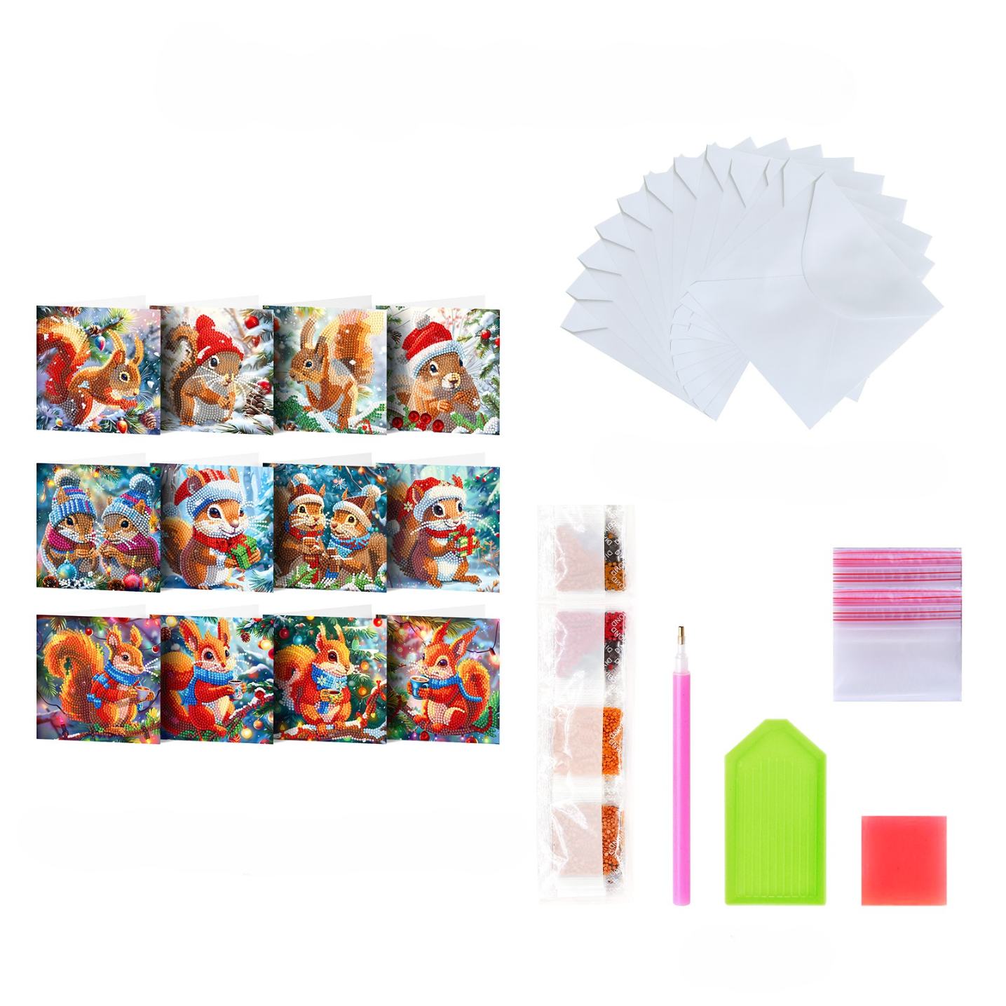 12 Weihnachtskarten – Weihnachts-Eichhörnchen-Set