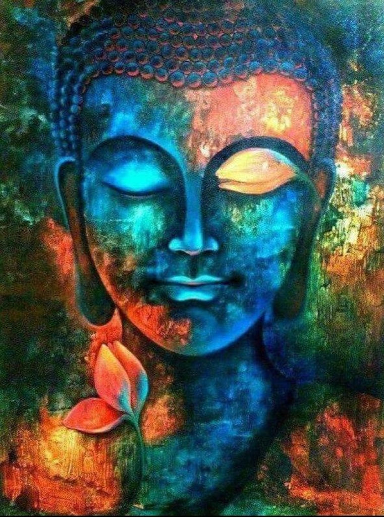 Buddha-Gesicht Blau Orange