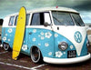 Laden Sie das Bild in den Galerie-Viewer, Blaue Wagen mit gelbem Surfbrett