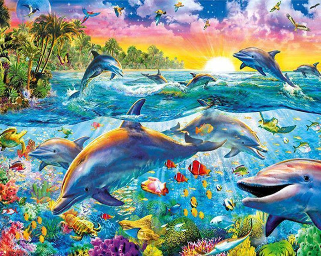 Delfine und tropische Fische