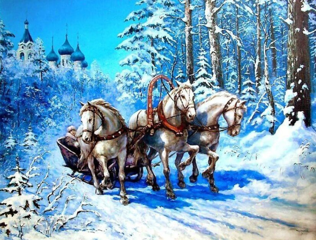 Drei Pferde im Schnee