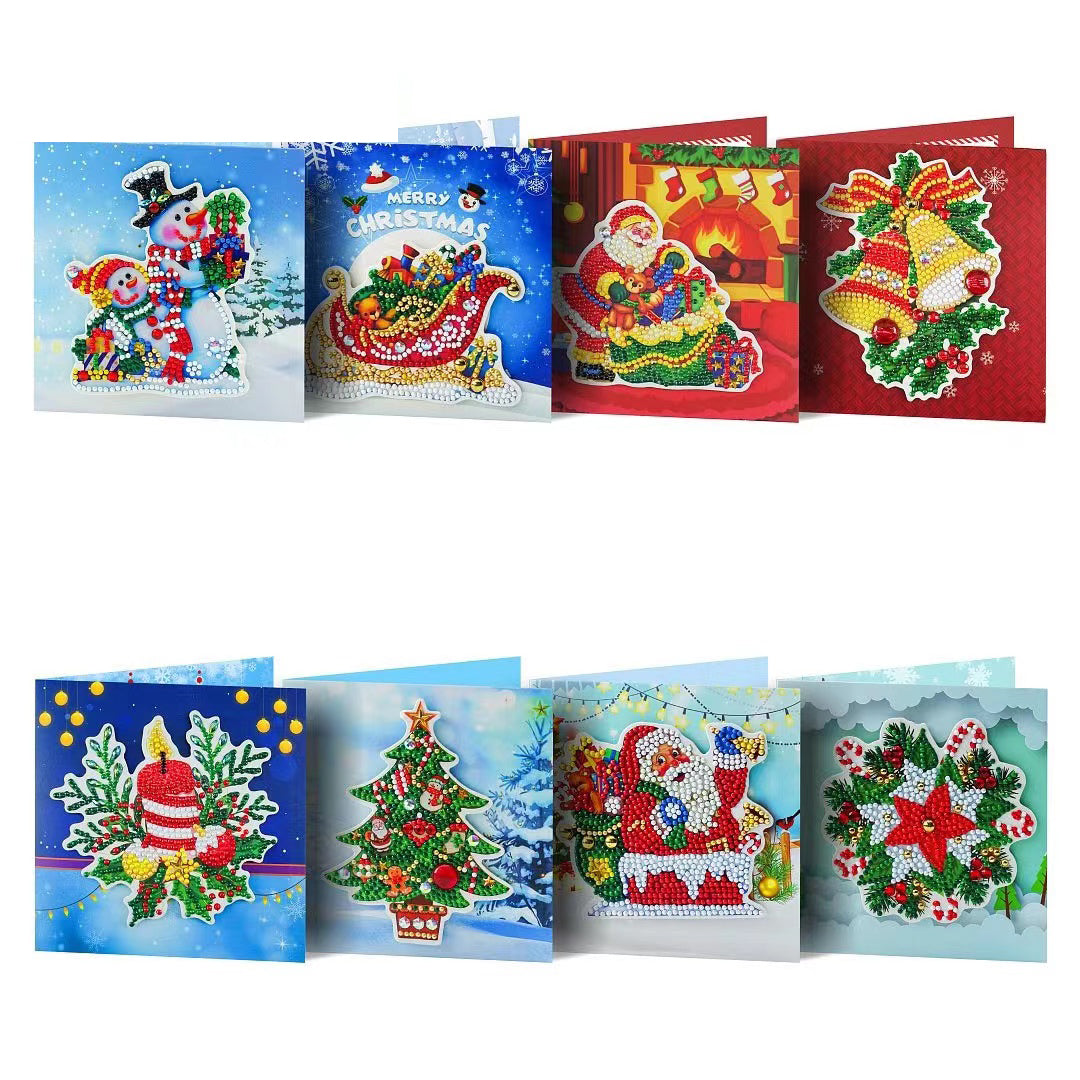 6 DIY Diamant-Malerei Weihnachtskarten – Mit Strass-Set, 30x15 Cm, Blanko Innen | Geschenk Für Kinder & Erwachsene