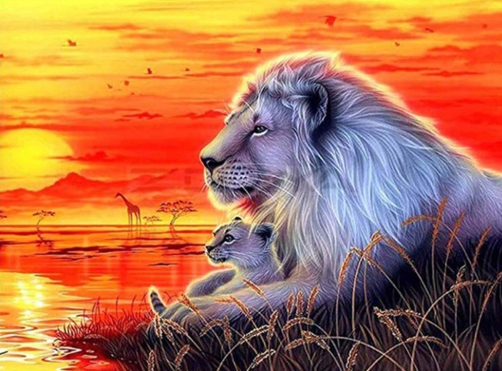 Löwen bei Sonnenuntergang