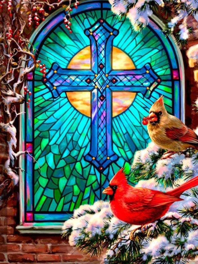 Weihnachts Fenster mit Vögeln
