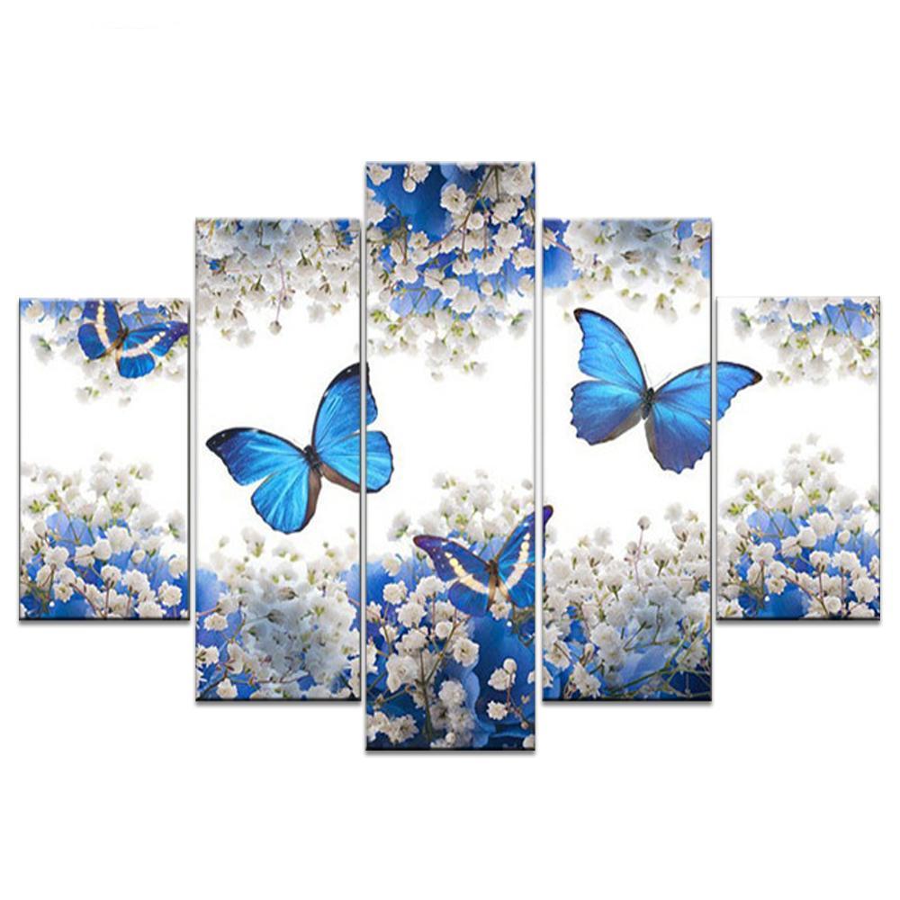 Blaue Schmetterlinge | 5 Panels - Diamond Painting Welt Deutschland